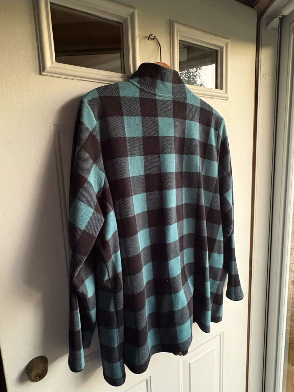 D&Co Denim & Co Plaid Full Zip Jacket Light Blue & Black Size 2X Pockets - Picture 5 of 11